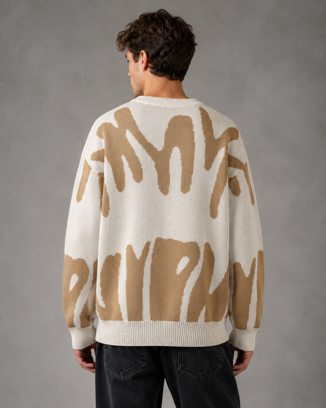 Camisola de malha com padrão abstrato e ombros descaídos, para homem
