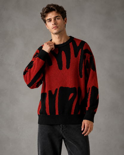 Camisola de malha com padrão abstrato e ombros descaídos, para homem
