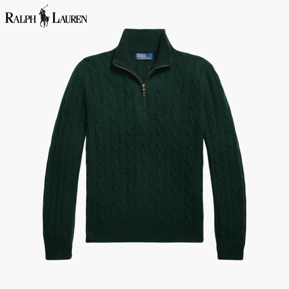Pull RL en cachemire à maille torsadée et à fermeture quart de zip