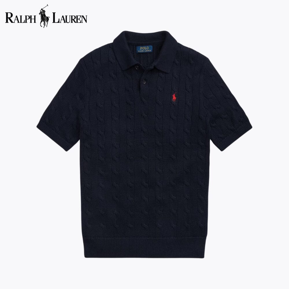 Pull RL en coton à col polo et maille torsadée