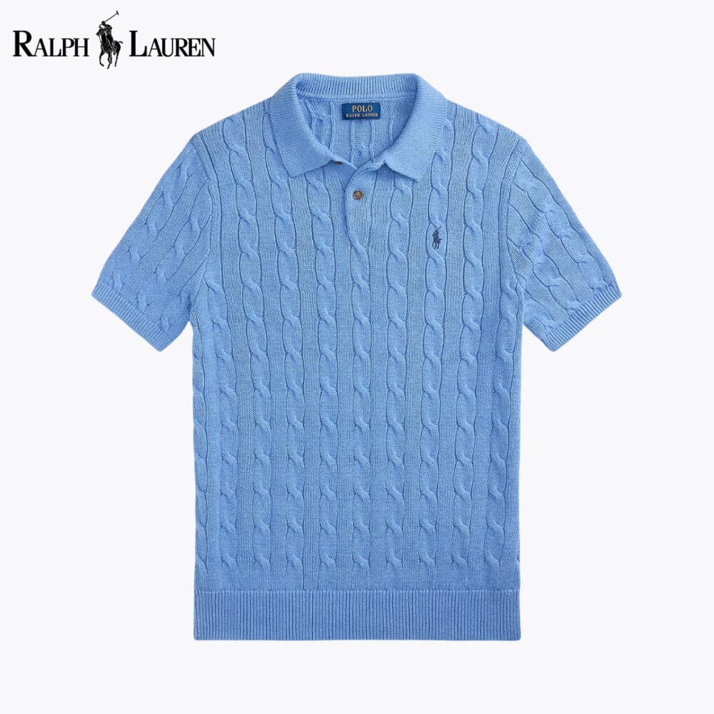 Suéter de algodón de punto trenzado con cuello de polo RL