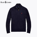 RL grob gestrickter Baumwollpullover mit Zopfmuster und Viertelreißverschluss