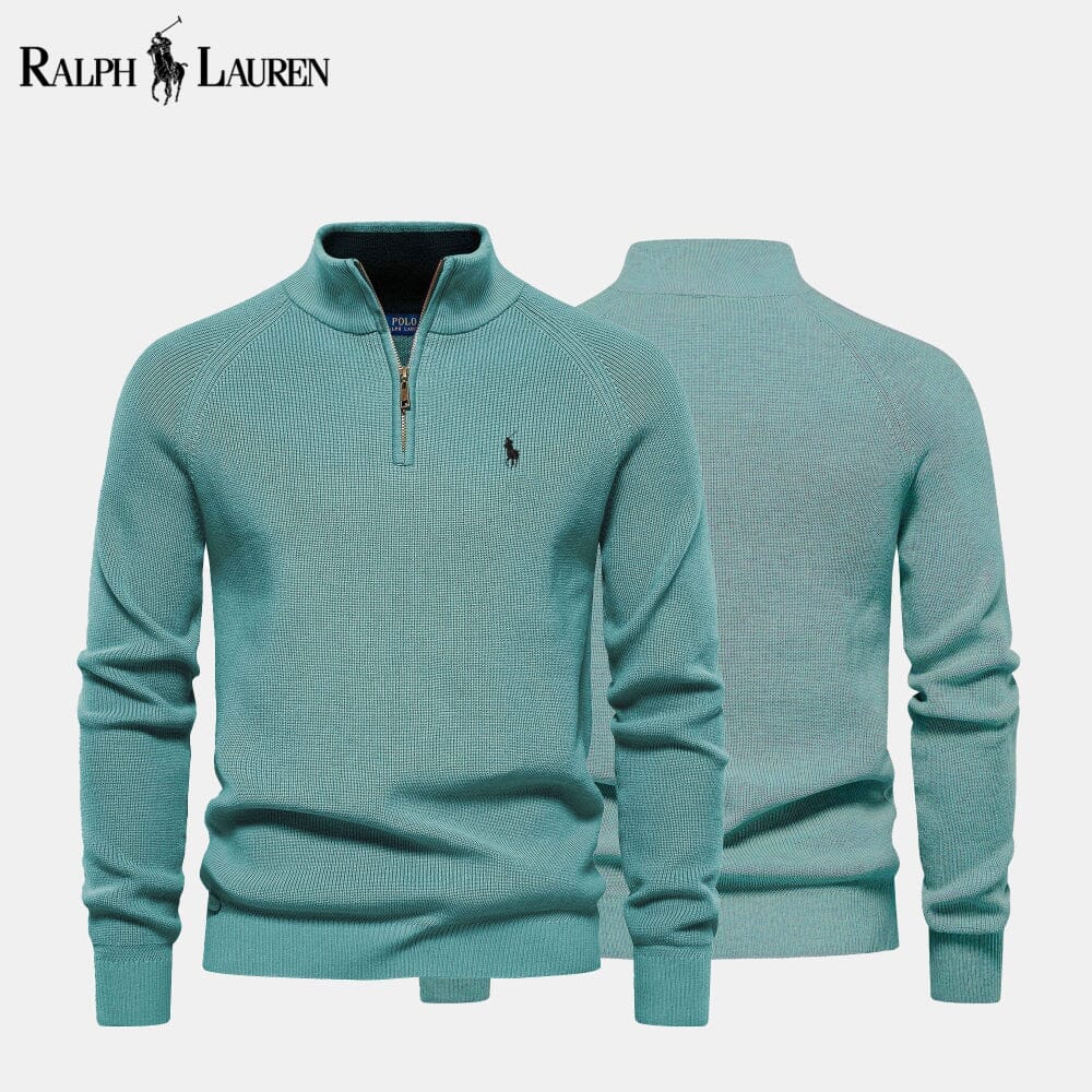 Pull en laine tricotée à torsades zippé RL