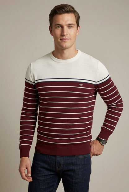 Camisola às riscas de gola redonda para homem
