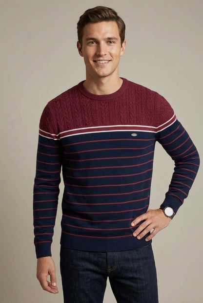 Camisola às riscas de gola redonda para homem