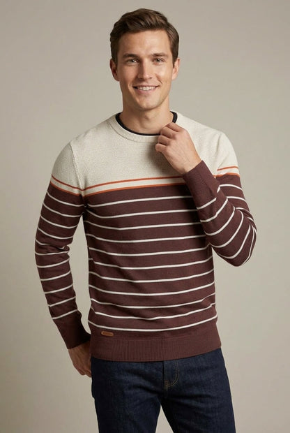 Camisola às riscas de gola redonda para homem
